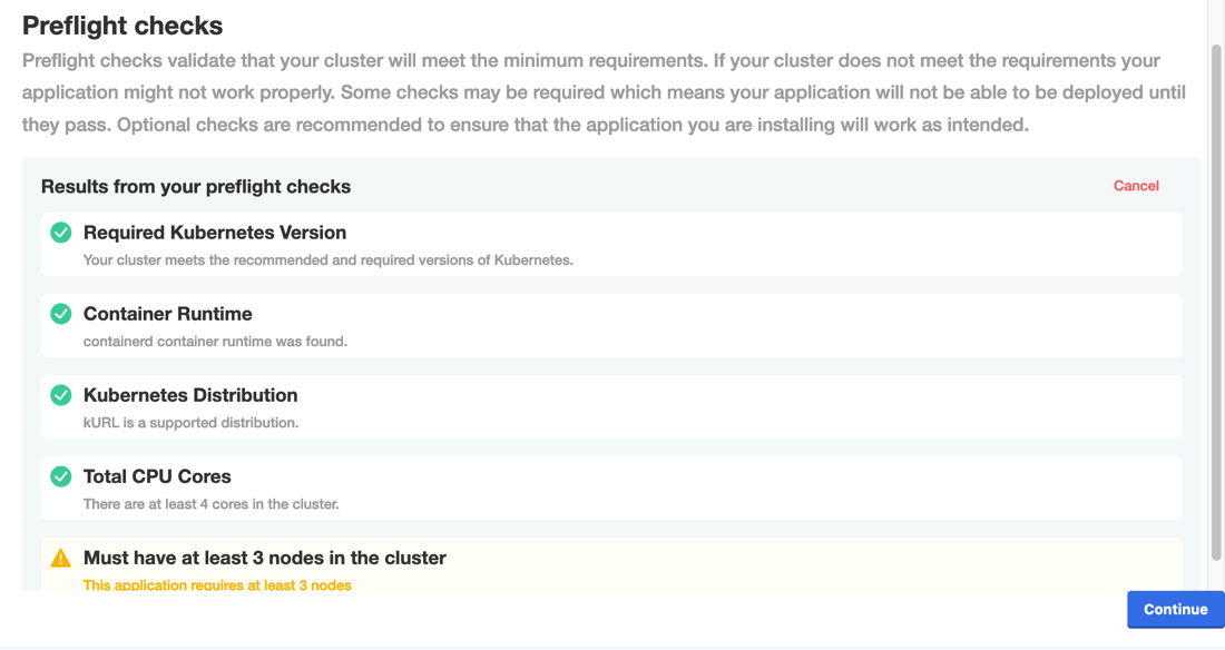 Preflight results in Admin Console